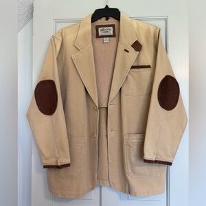 Dunn’s Supply Khaki Hunting Outdoor Shooting Jacket  100% Cotton Elbow Patches L